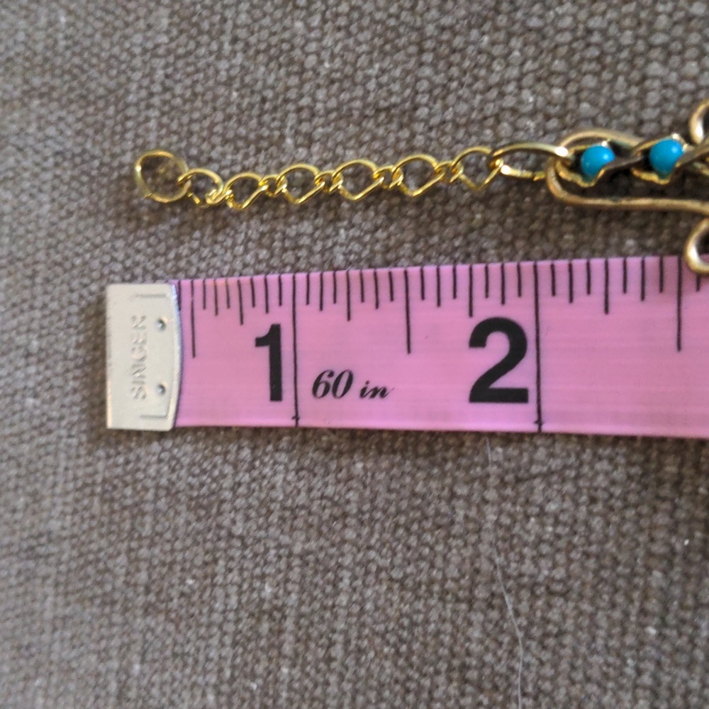 New Turquoise Pendant Necklace. Cross In Gold, Silver Bezel. Beaded, 22"+2". - Picture 7 of 7